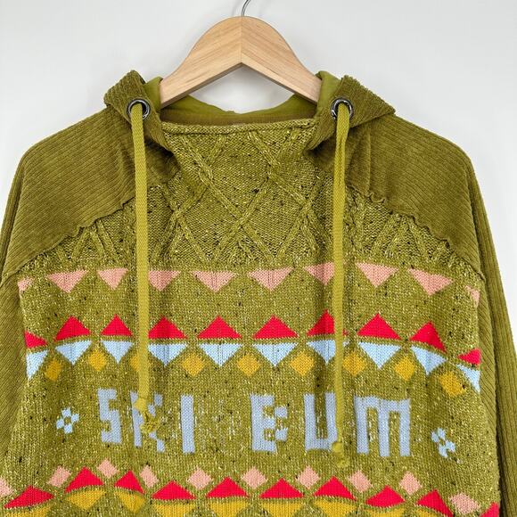 Free People Powder Bunny Sweater Ski Bum Fair Isle Chunky Knit Hooded Oversized - Picture 6 of 14